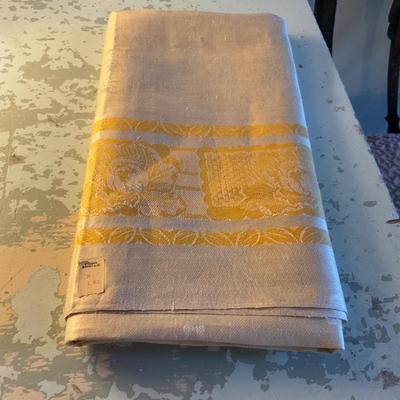 Antique  DAMASK Yellow Banded Tablecloth San Francisco Oâ€™CONNOR MOFFATT & CO
