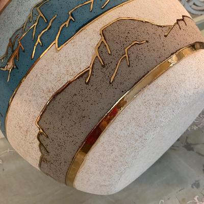 Vintage HUGE Southwestern Art Pottery w 24K Gold by Artist Gina Arrighetti