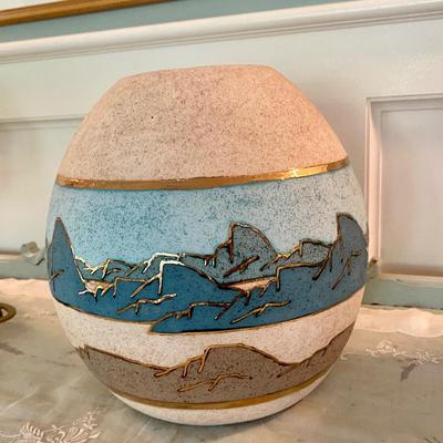 Vintage HUGE Southwestern Art Pottery w 24K Gold by Artist Gina Arrighetti