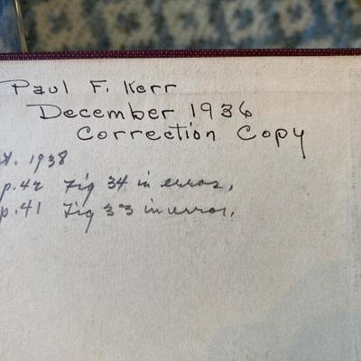 RARE 1936 Paul F. Kerr Signed Correction copy Thin-Section Mineralogy OPTICAL MINERALOGY