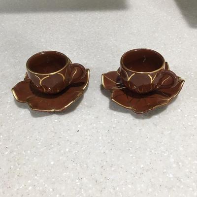 Pair Vintage brown and gold demitasse cups and saucers