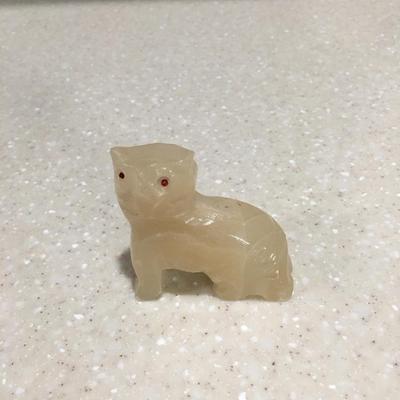 Vintage miniature hand carved onyx stone cat figurine