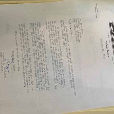 HISTORY - Paul Francis Kerr  File Correspondence & Sample from SUNSHINE MINE