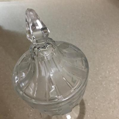 Vintage pressed glass pedestal covered candy jar.