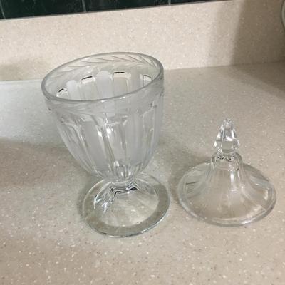 Vintage pressed glass pedestal covered candy jar.