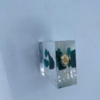 Lucite Paperweight w Copper Ore from King Solomonâ€™s Mine
