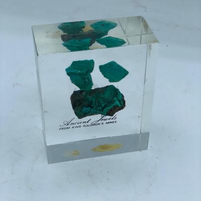 Lucite Paperweight w Copper Ore from King Solomonâ€™s Mine