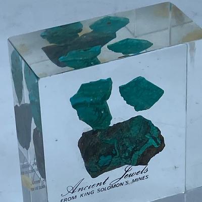 Lucite Paperweight w Copper Ore from King Solomonâ€™s Mine