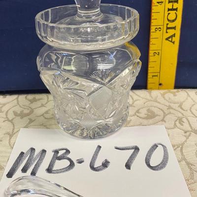 Crystal Condiment Jar With Lid and Spoon