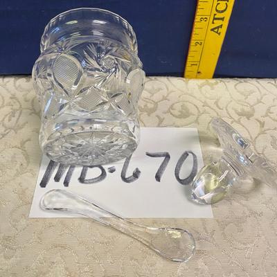 Crystal Condiment Jar With Lid and Spoon