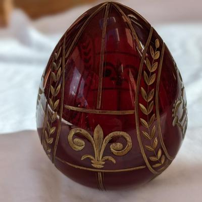 St. Petersburg Crystal Art Russia Hand Made Ruby Red & Gold Egg
