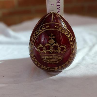 St. Petersburg Crystal Art Russia Hand Made Ruby Red & Gold Egg