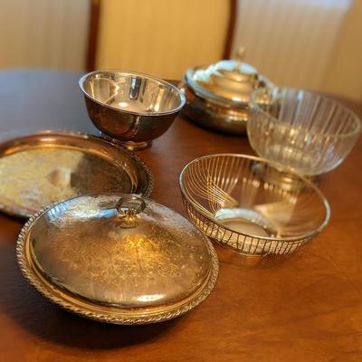 6 Piece Glass and Silver Plated Serving Dishes