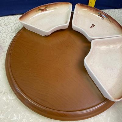 Romco Pottery Relish Tray on Lazy Susan