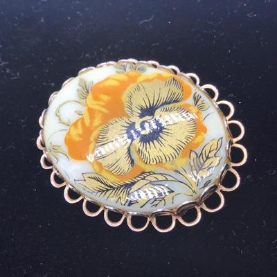 Vintage porcelain Style Yellow Floral Brooch