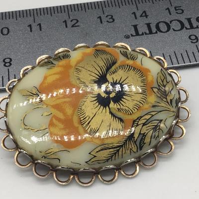 Vintage porcelain Style Yellow Floral Brooch