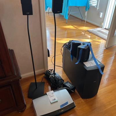Bose speaker system, subwoofer, and 5 mini speakers