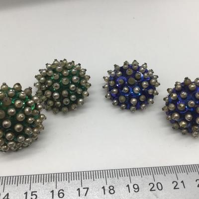 Vintage Push pin Cork Earrings Green Set Marked Japan