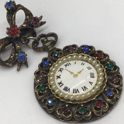 Vintage Clock Pendant Brooch