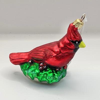 Lot 1436 Vintage Christopher Radko Glass Ornament, Red Cardinal with Holly