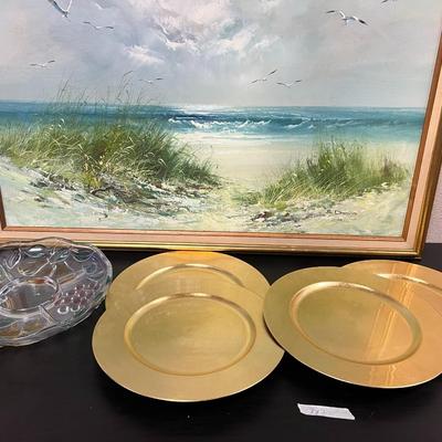 Glass Tray and Plastic Gold Decorative Plate