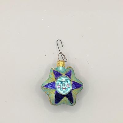 Lot 1439. Vintage Christopher Radko Mercury Glass Ornament, West Germany, Double Sun Face Embossed on Star