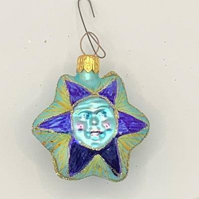 Lot 1439. Vintage Christopher Radko Mercury Glass Ornament, West Germany, Double Sun Face Embossed on Star