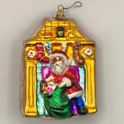 Lot 1443 Vintage Christopher Radko Glass Ornament, 1996 Santa with Fireplace