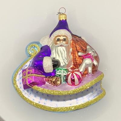 Lot 1446 Vintage Christopher Radko Glass Ornament, 1995 Santa and Sleigh ( purple )
