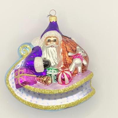 Lot 1446 Vintage Christopher Radko Glass Ornament, 1995 Santa and Sleigh ( purple )