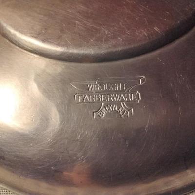 Hammered Aluminum serving tray plate patterened with acorns