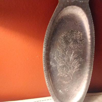 hammered Aluminum flowered shallow dish tray