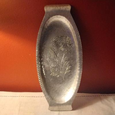 hammered Aluminum flowered shallow dish tray