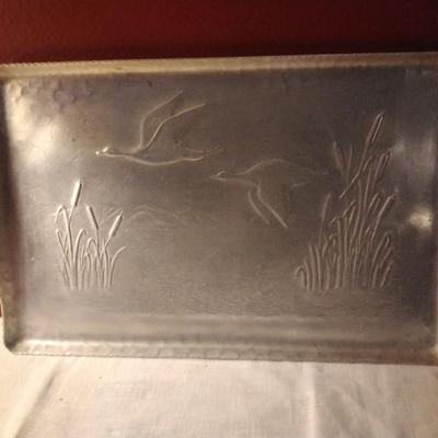 Vintage Embossed Aluminum Tray 1950â€™s Serving Tray with Cranes