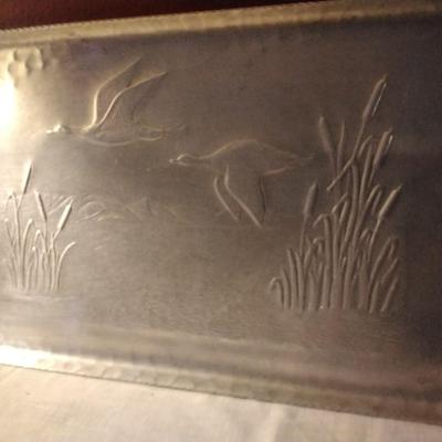 Vintage Embossed Aluminum Tray 1950â€™s Serving Tray with Cranes