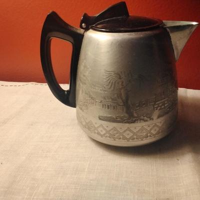 Vintage Swan Brand Willo Ware Aluminum Tea/Coffee Pot Made in England 1 1/2 Pint Blue Willow Pattern