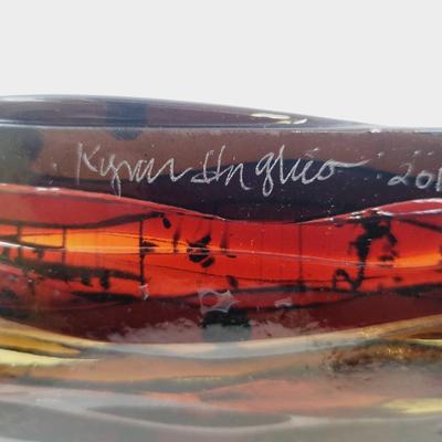 BEAUTIFUL IRIDESCENT 2011 KYMM HUGHES  GLASS ART PIECE