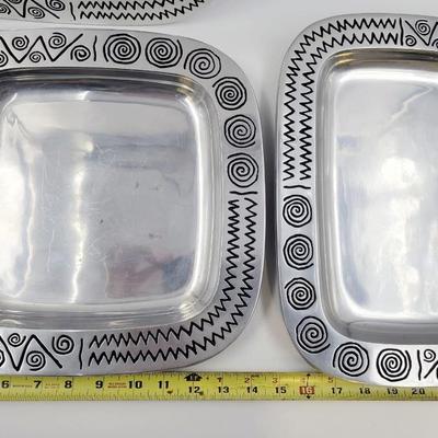 WILTON ARMETALE REGGAE PEWTER  2 PLATES & RECTANGULAR SERVING PLATTER SET