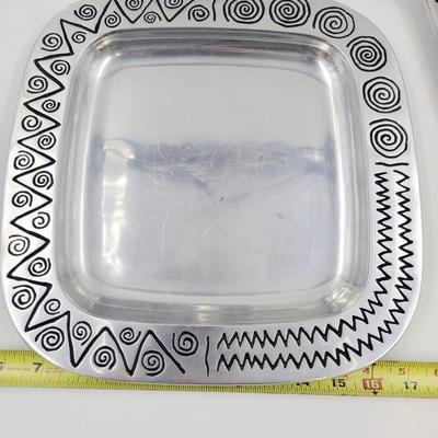 WILTON ARMETALE REGGAE PEWTER  2 PLATES & RECTANGULAR SERVING PLATTER SET