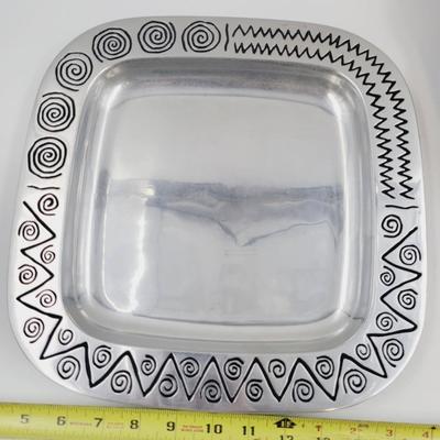 WILTON ARMETALE REGGAE PEWTER  2 PLATES & RECTANGULAR SERVING PLATTER SET