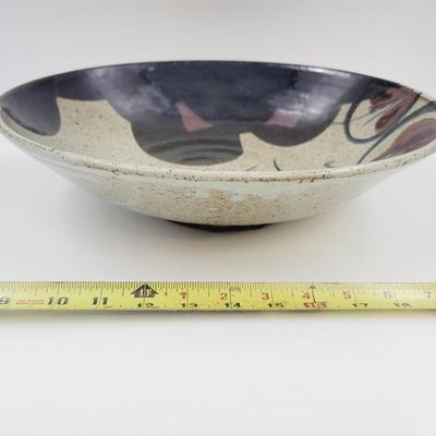FANTASTIC LARGE ARTISTIC POTTERY SERVING BOWL - SIGNED