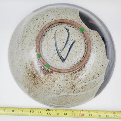 FANTASTIC LARGE ARTISTIC POTTERY SERVING BOWL - SIGNED