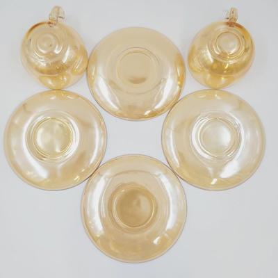 VINTAGE PEACH IRIDESCENT GLASS CUP & SAUCER SETS