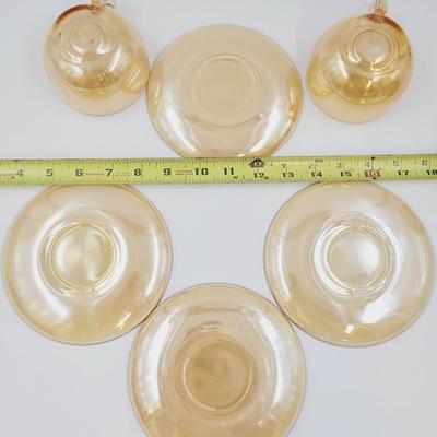 VINTAGE PEACH IRIDESCENT GLASS CUP & SAUCER SETS