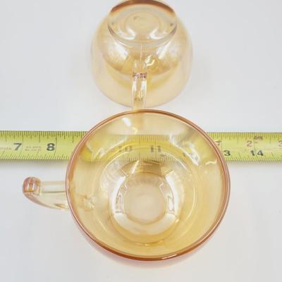 VINTAGE PEACH IRIDESCENT GLASS CUP & SAUCER SETS