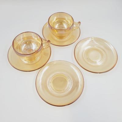 VINTAGE PEACH IRIDESCENT GLASS CUP & SAUCER SETS