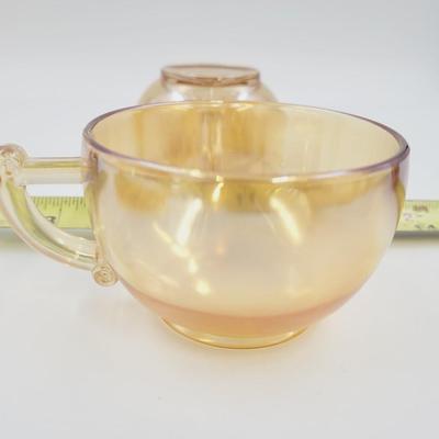 VINTAGE PEACH IRIDESCENT GLASS CUP & SAUCER SETS
