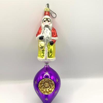 1466 Christopher Radko Santa on Top of Purple Drop Glass Ornament