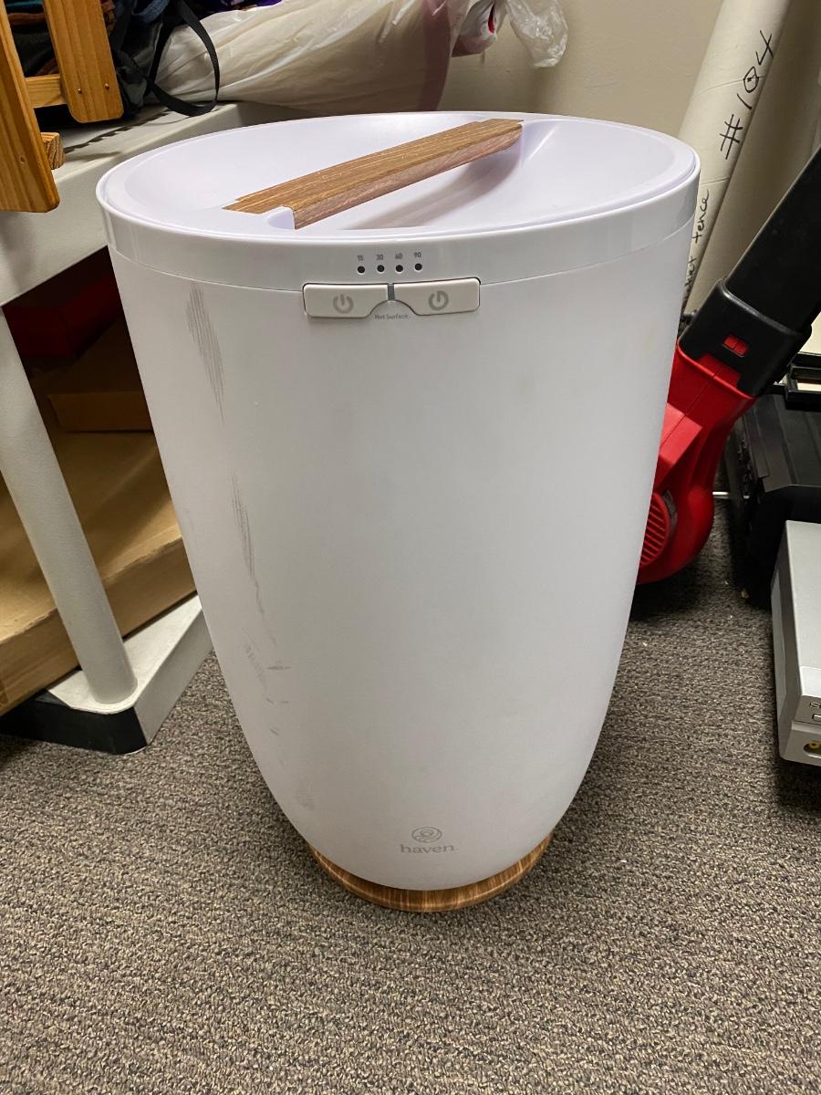 Haven Electric Towel Blanket Warmer Bin Pod in White & Wood Finish