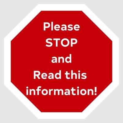 STOP and REVIEW for announcements, terms, payment and pickup information.
